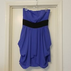 Blue and black strapless dress